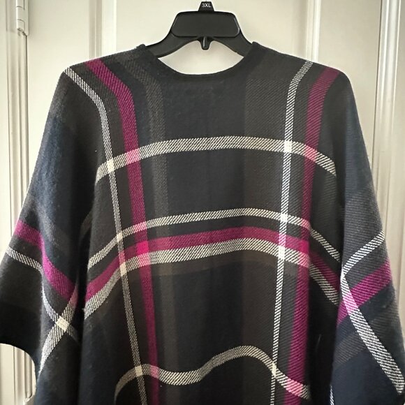 Peter Nygard Womens Plaid Poncho With Toggle Closure Black Pink One Size Fits Mo - Picture 5 of 7